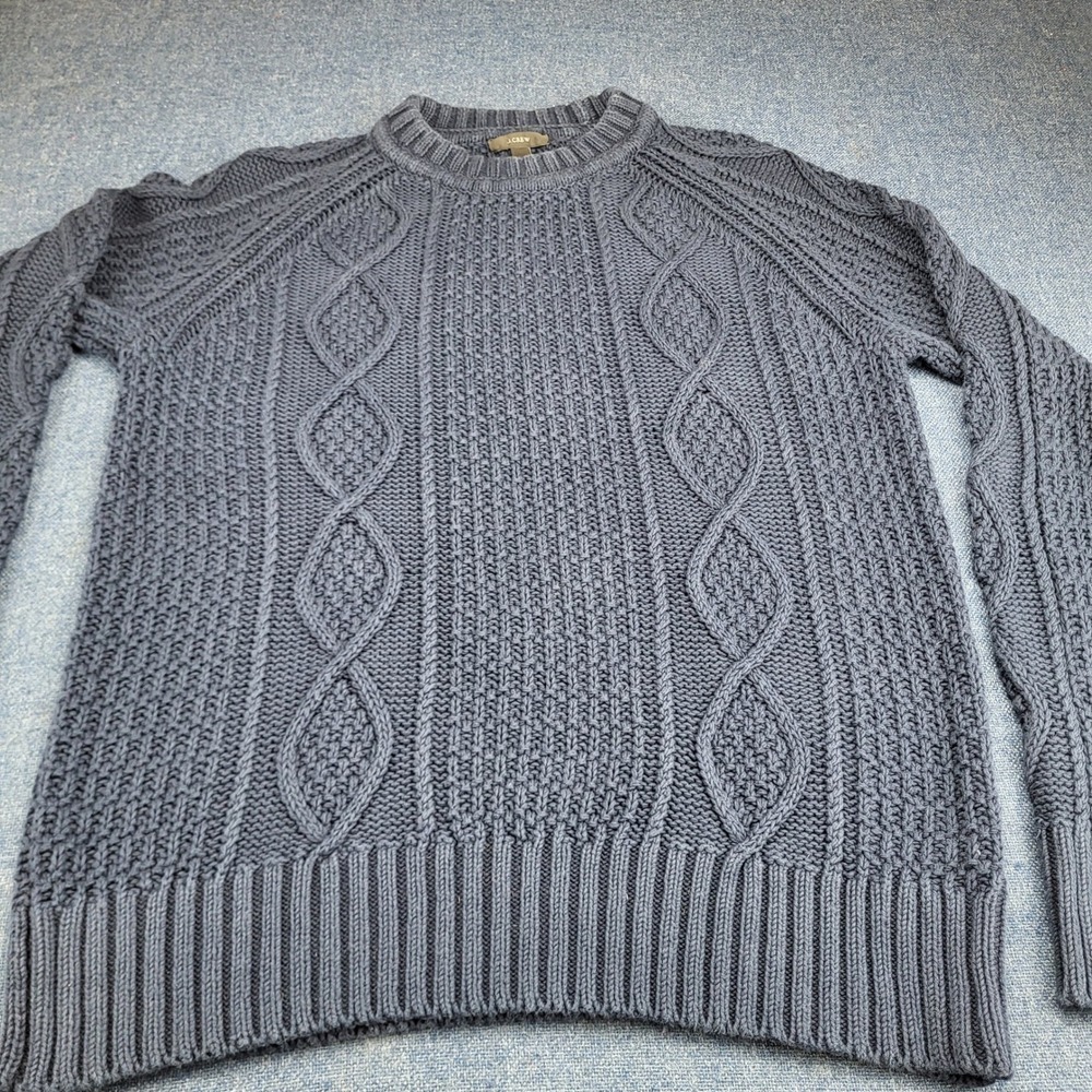 J.Crew Mens Navy Blue 100% Cotton Cable Knit Crewneck Sweater Large